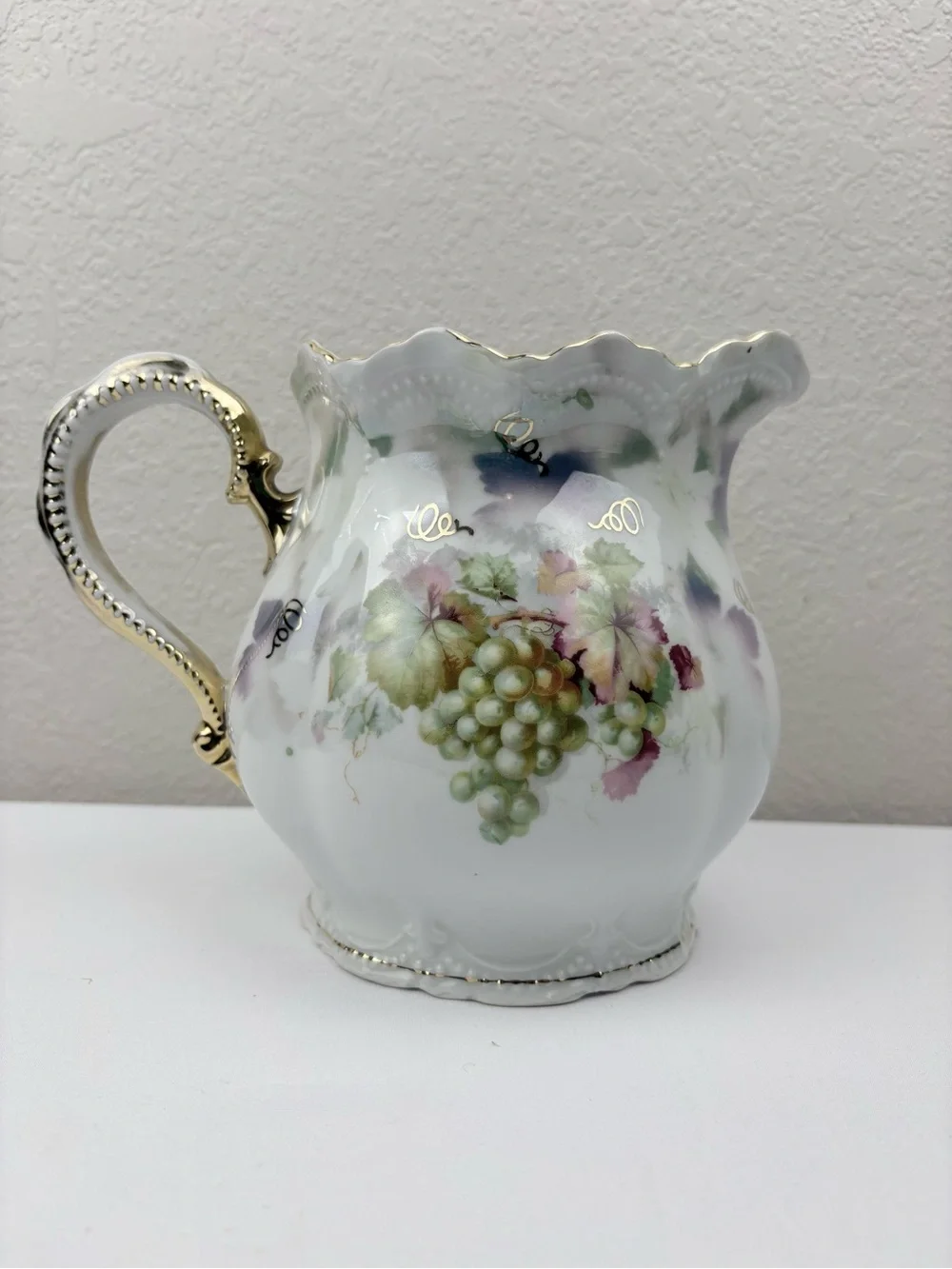 Vintage Leuchtenburg Germany Porcelain Pitcher with Hand-Painted Grapes & Leaves